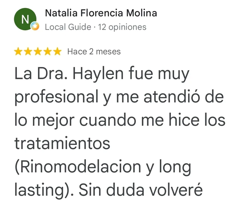 Opinión de paciente sobre RinoArte® y la Dra. Haylen Solarte